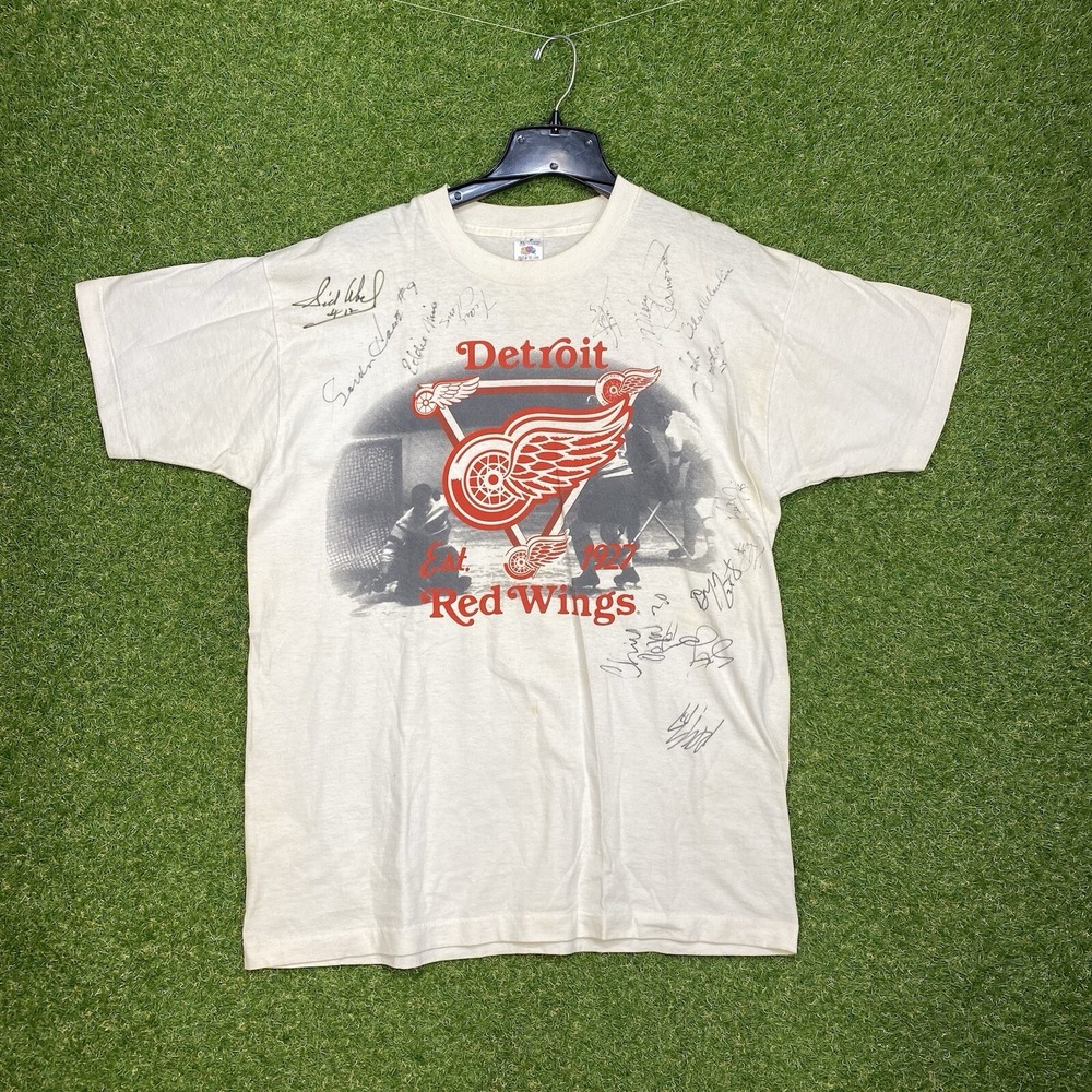 Vintage Detroit Red Wings Shirt Mens XL 1992 Single Stitch Signature Signed 90s